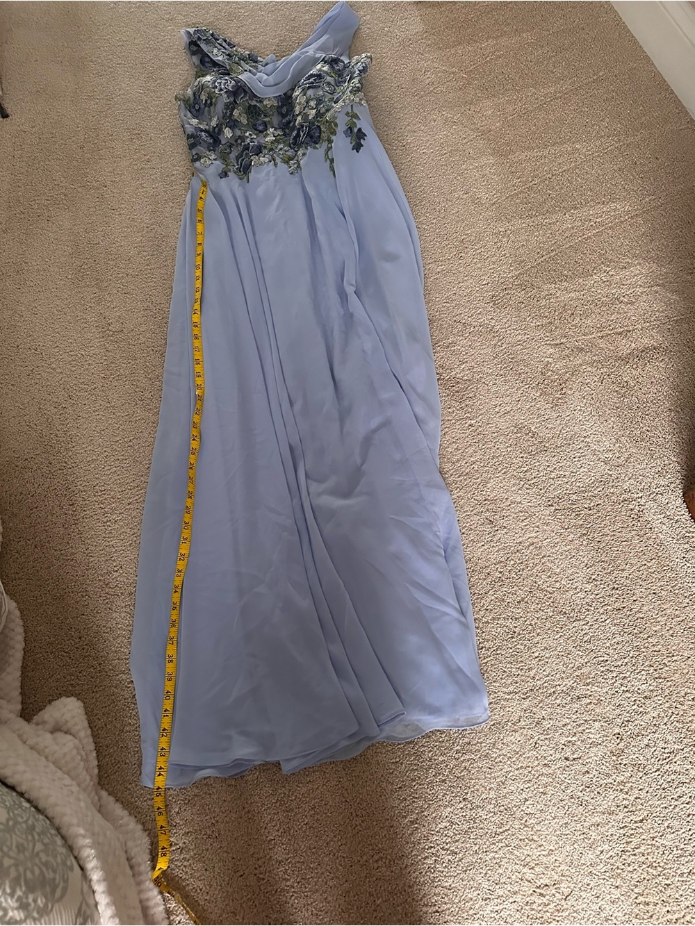 Elegant Powder Blue Floral Appliqué Evening Gown - Picture 6 of 7